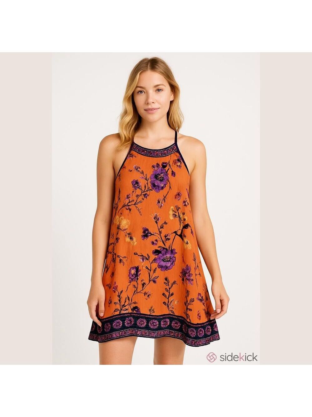 Urban Outfitters Ecote Gigi Boho Orange Floral Mini Dress Size XS - Picture 6 of 6